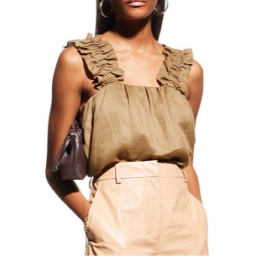 Frame Ruffle Strap Tank Top Button Back Moss Green Square Neck Size XL - Picture 13 of 13